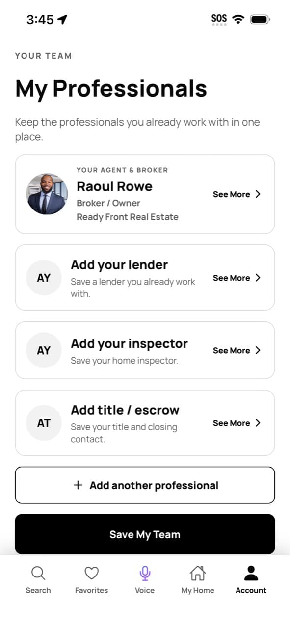 Your whole team in one place. — Ready Front Real Estate app screen