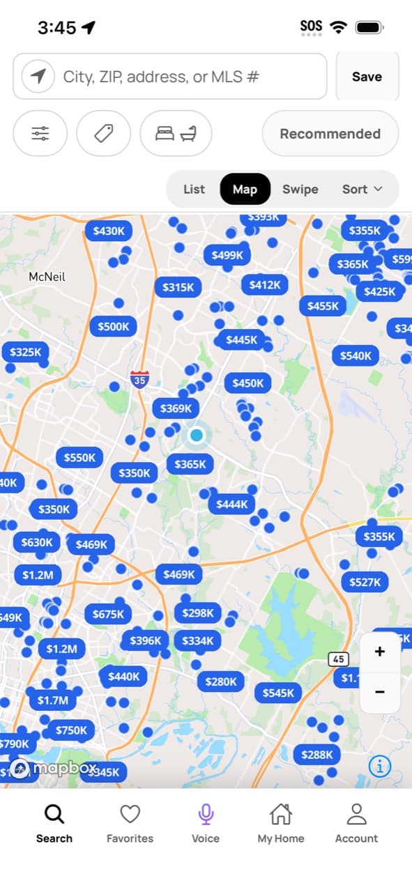 Live MLS map in the Ready Front Real Estate app